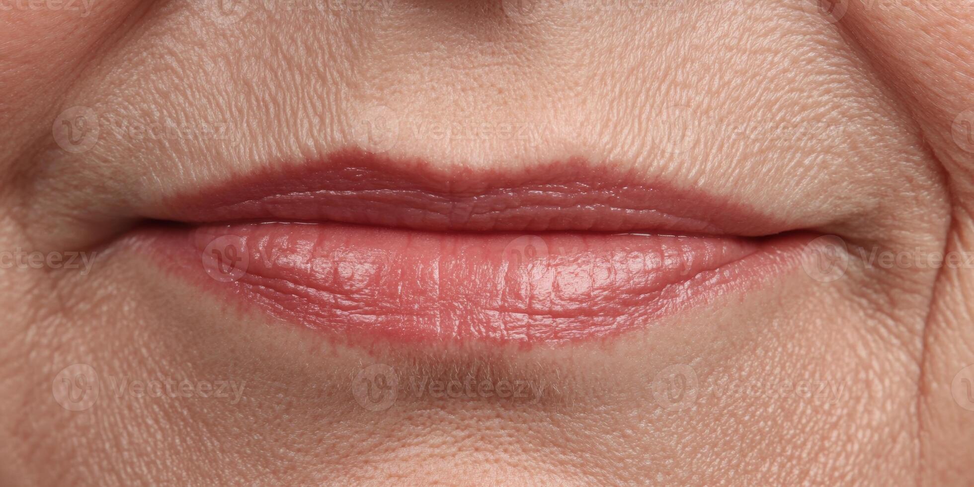 Close-up view of a woman's lips showcasing natural texture and soft color in a neutral background photo