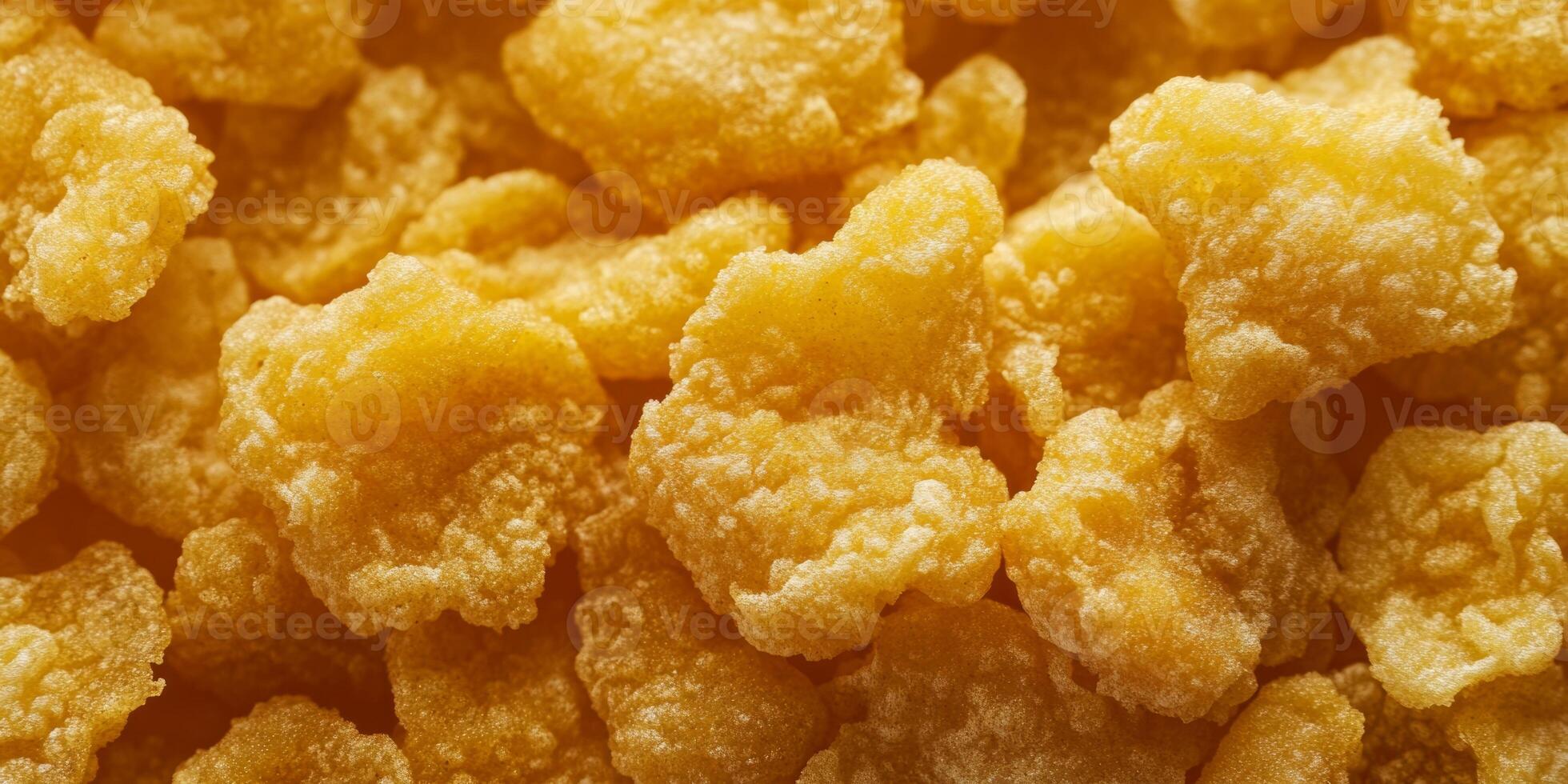 Crispy golden snack pieces arranged closely on a plain surface in bright lighting photo
