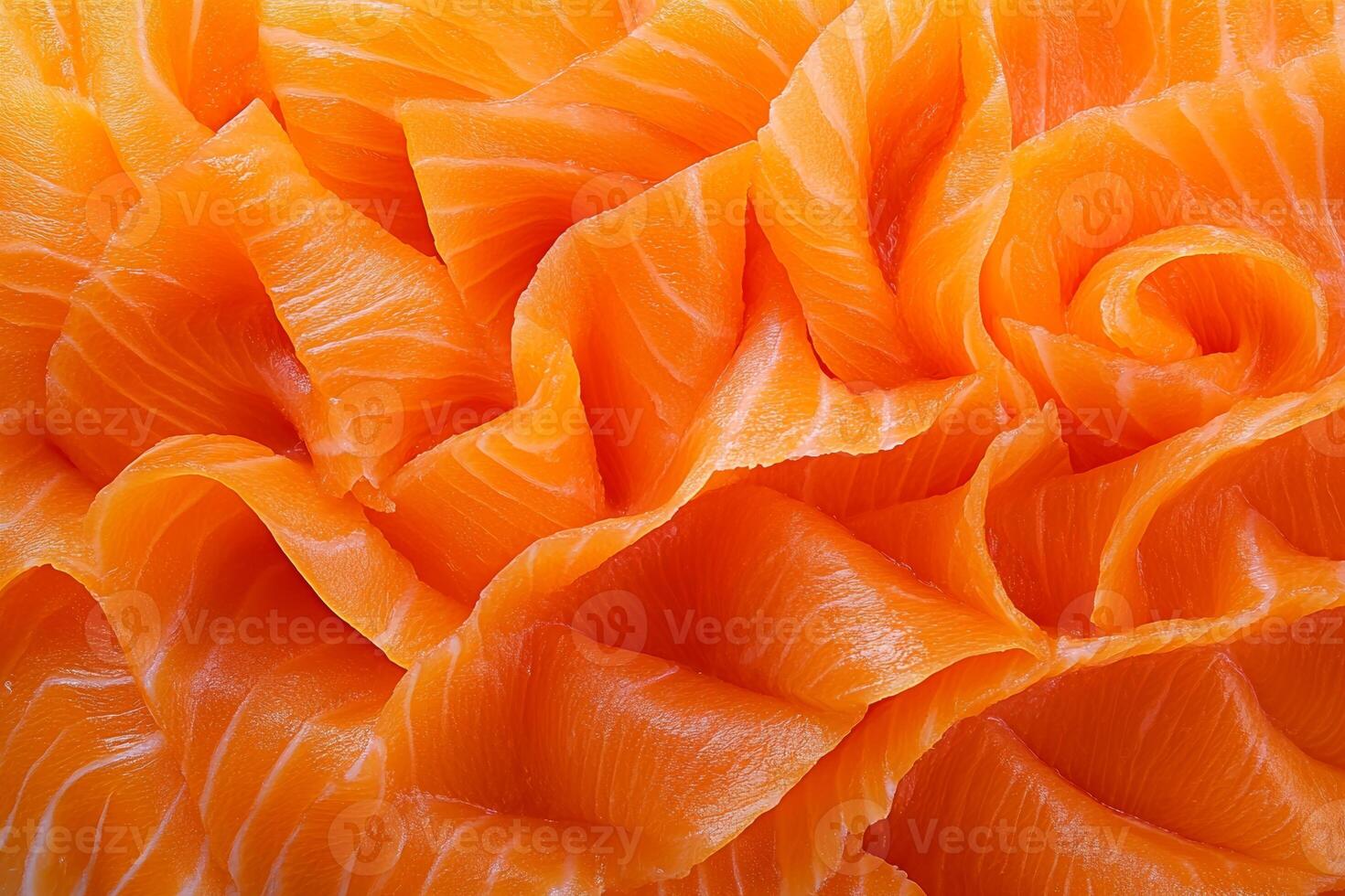 Fresh sushi-grade salmon delicately arranged for a culinary presentation at a seaside restaurant photo