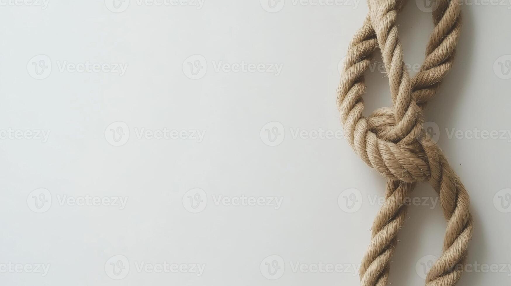 Twisted linen rope forming a loop with a simple knot on a clean white background photo