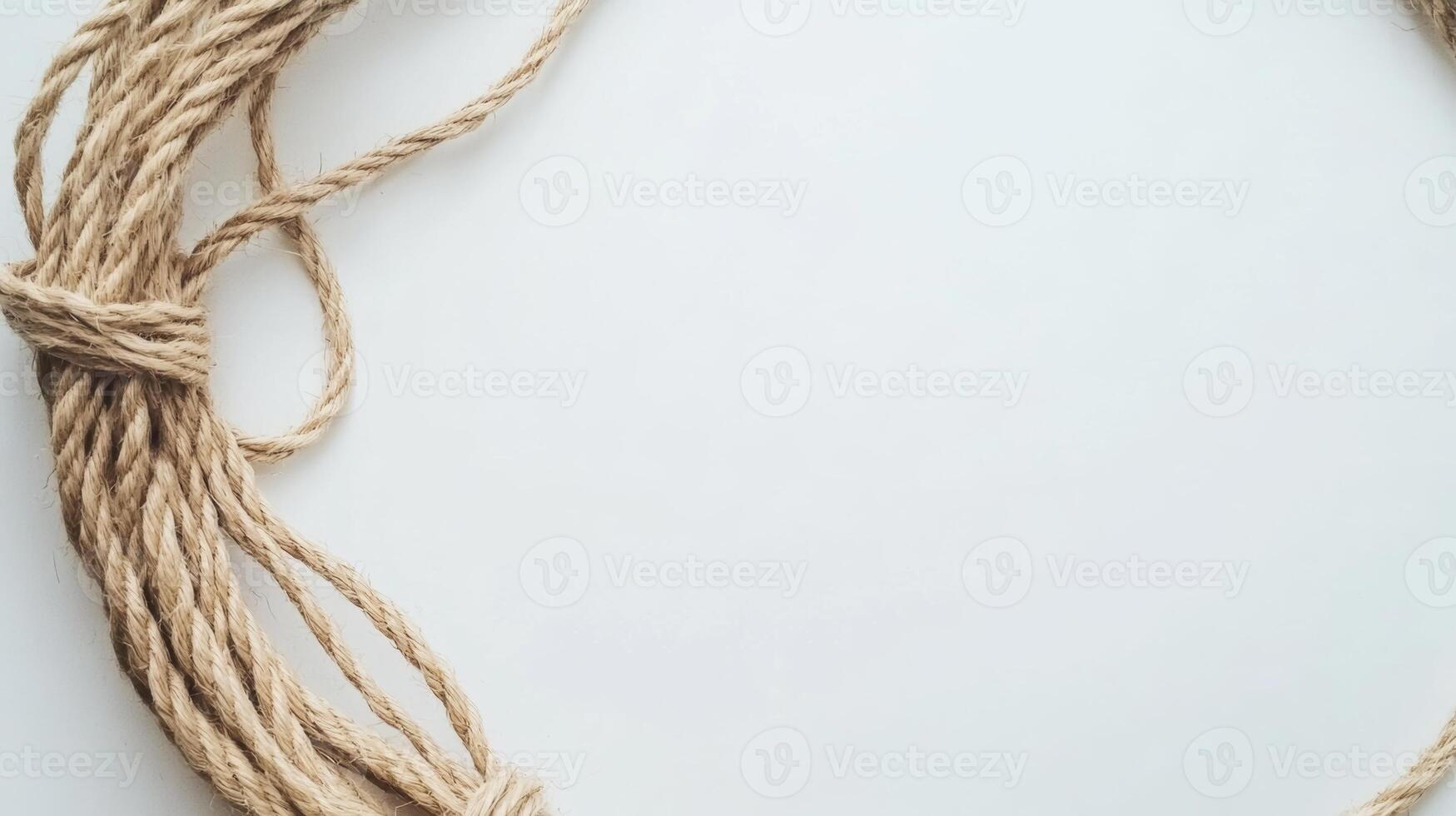 Twisted jute rope loop on a clean white background showcasing natural fibers and craftsmanship details photo