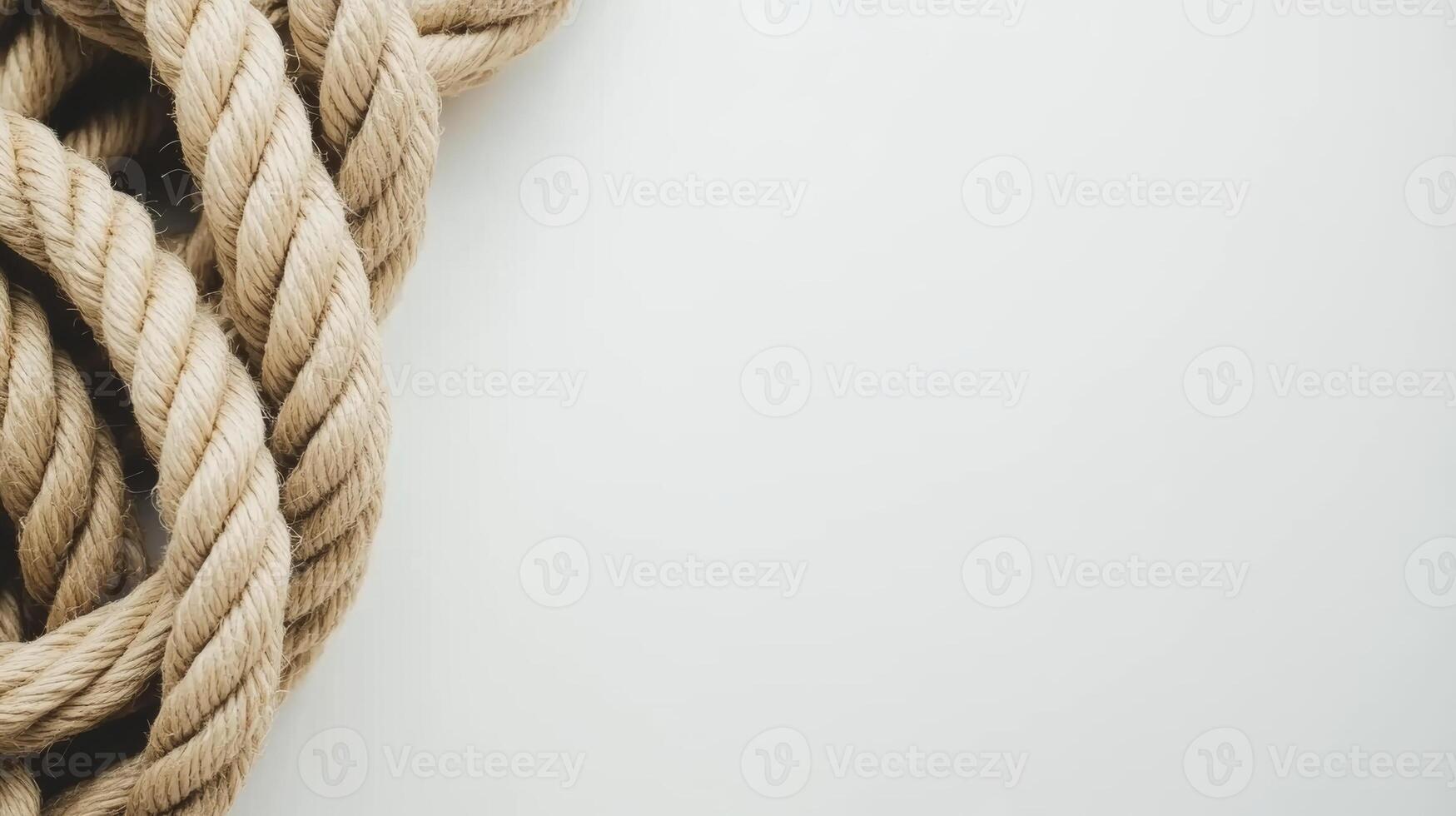 Twisted jute rope forming a loop against a clean white background for crafts and decor photo