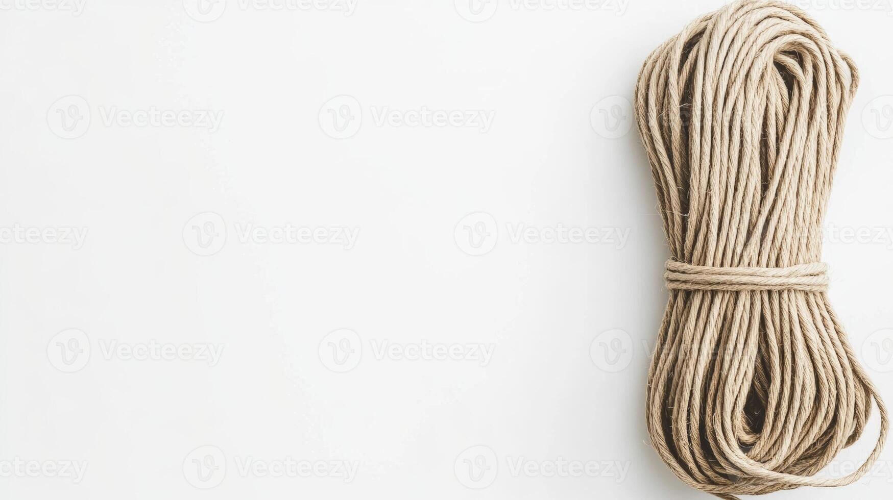 Twisted linen rope made from jute laying on a white background in a simple display photo