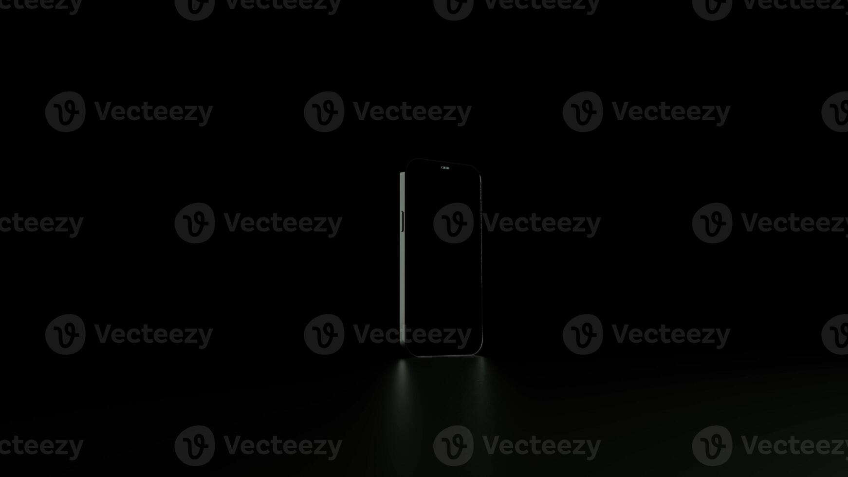 A single-color screen lights up on a phone standing on a dark surface. photo