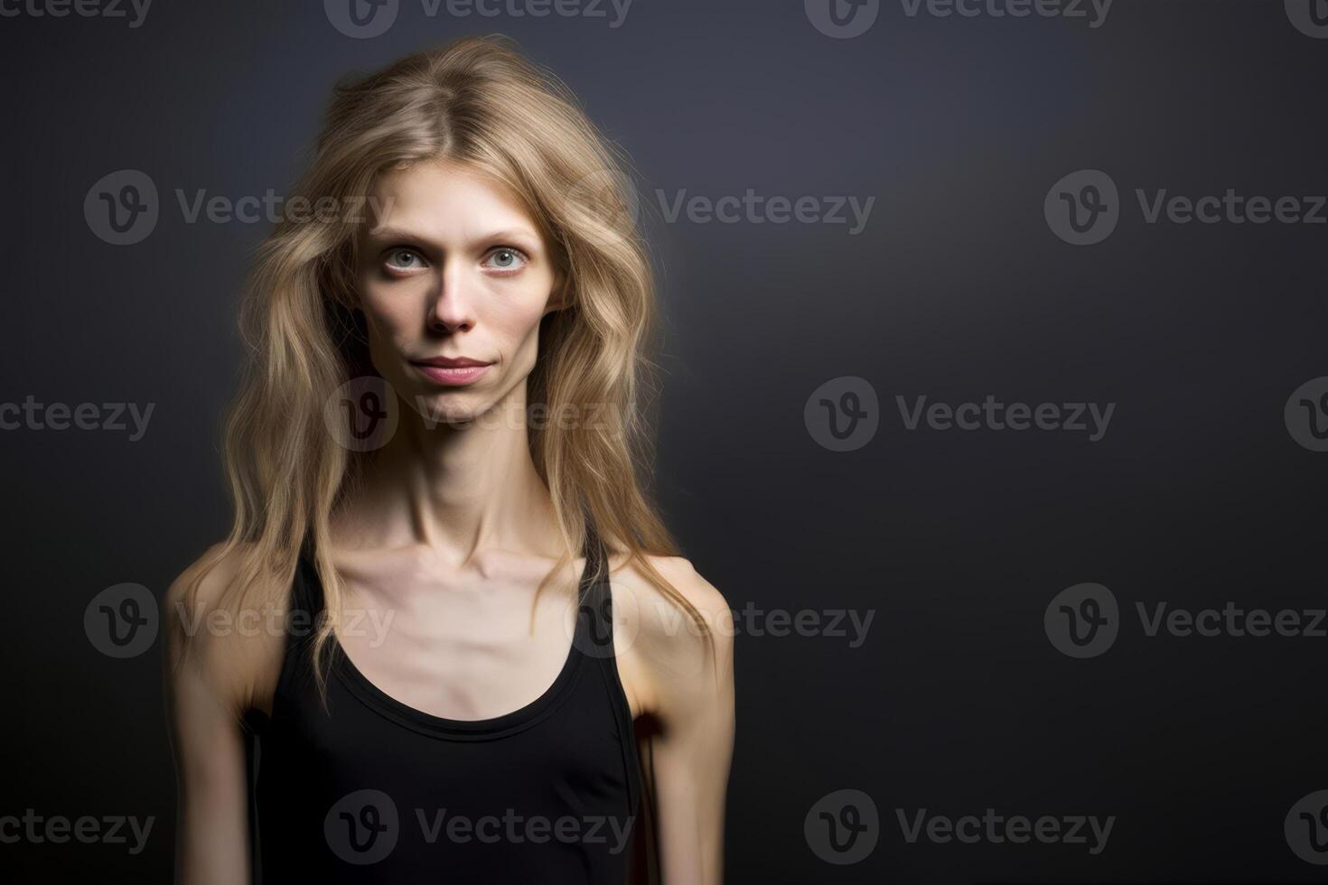 An anorexic woman depressed and tired photo