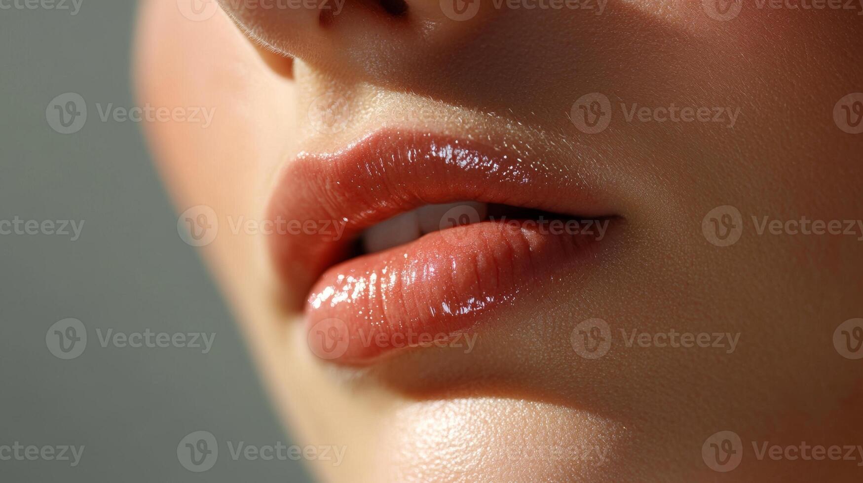 Close-up view of lip injections showing enhanced lip volume and contour in a well-lit setting photo