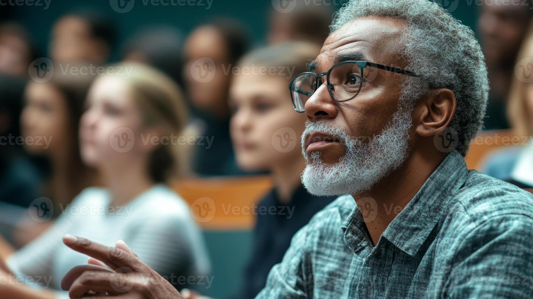 Engagement in a learning environment during a lecture at a university with diverse students present photo