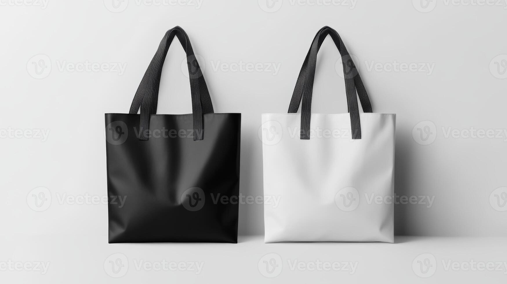 Stylish black and white tote bags displayed side by side in modern design photo