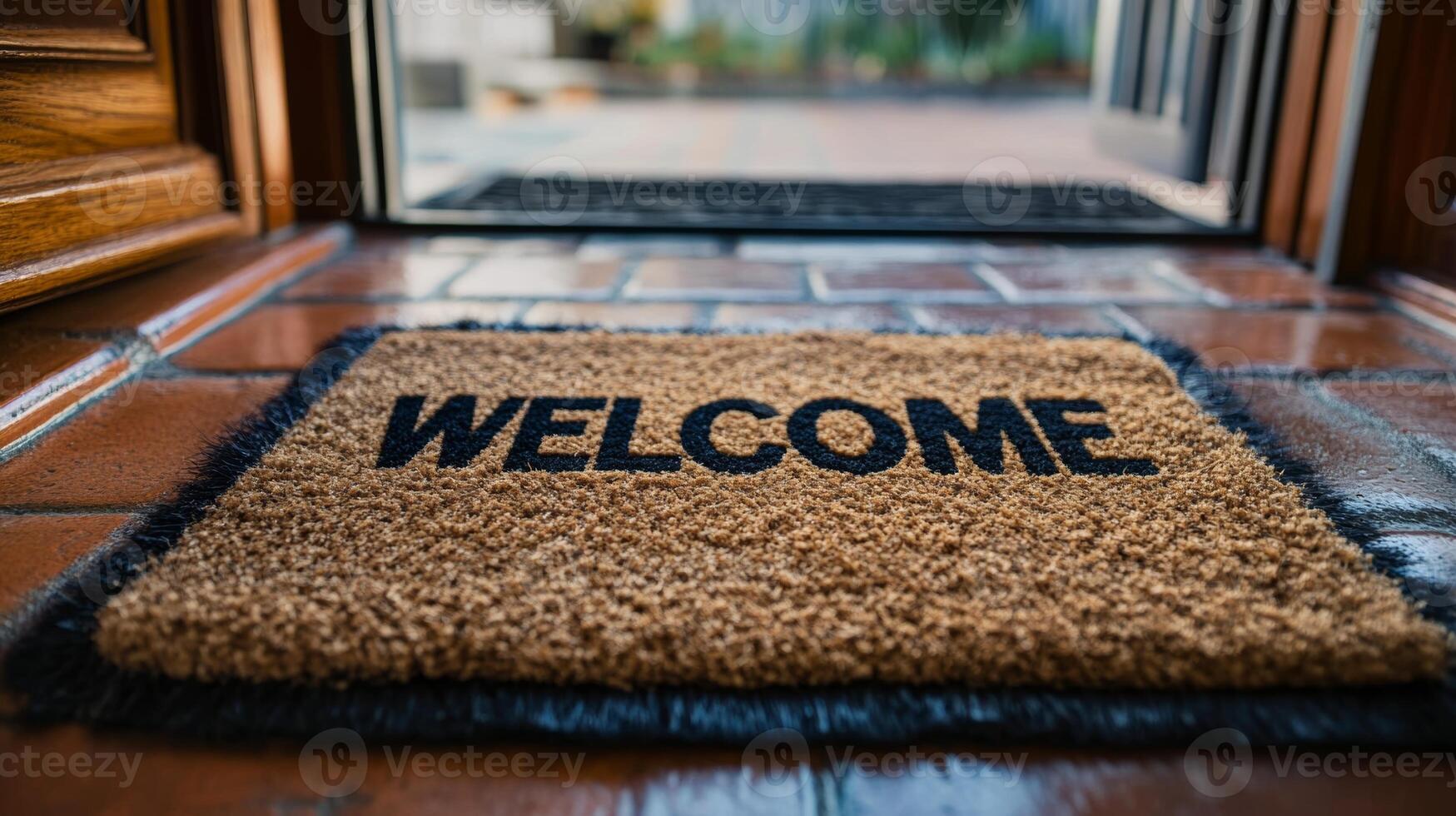 Welcome mat at the entrance of a cozy home encouraging guests to step inside and feel at ease photo