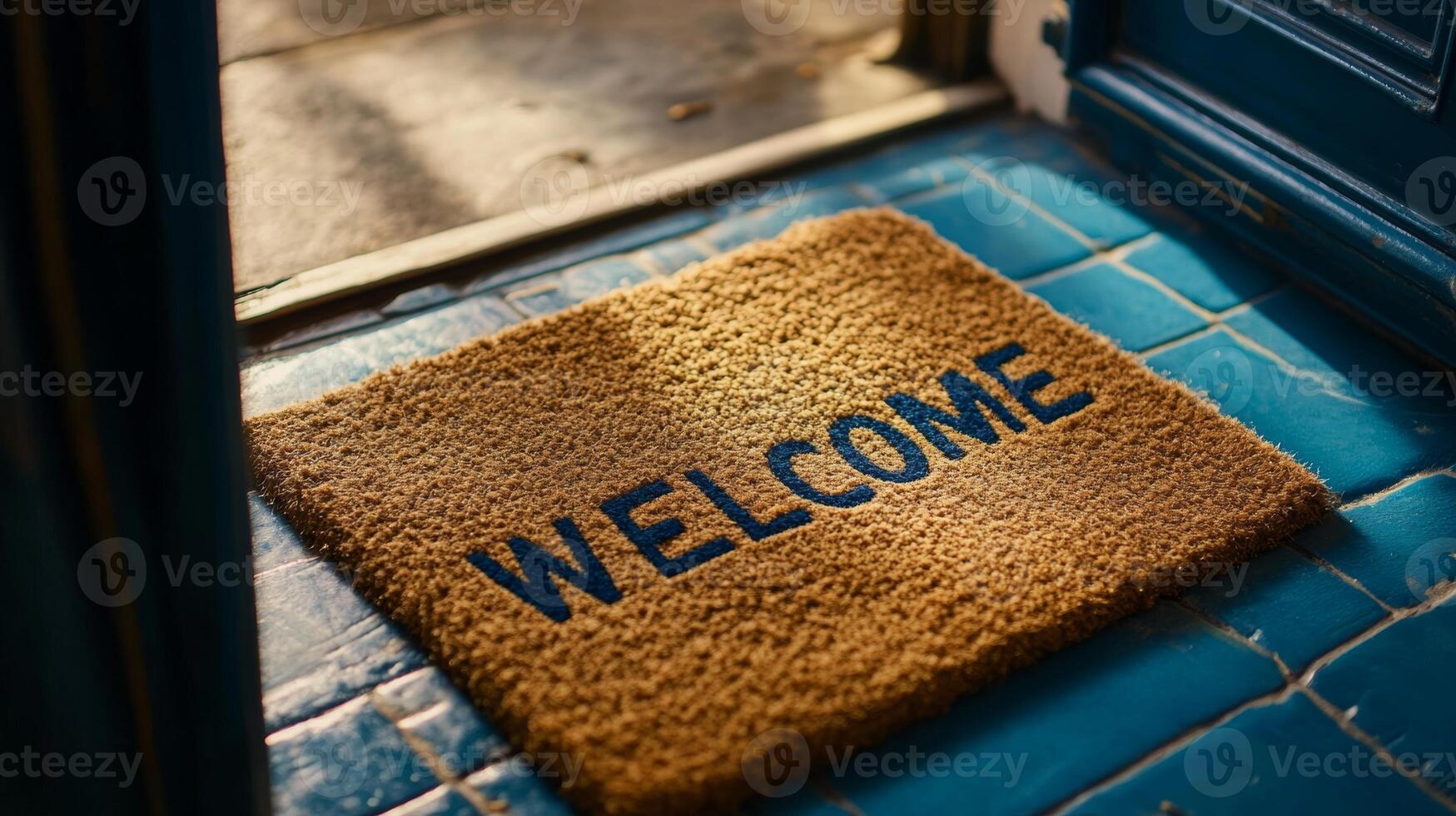 Welcome mat placed at the entrance of a cozy home highlighting a bright and inviting atmosphere photo