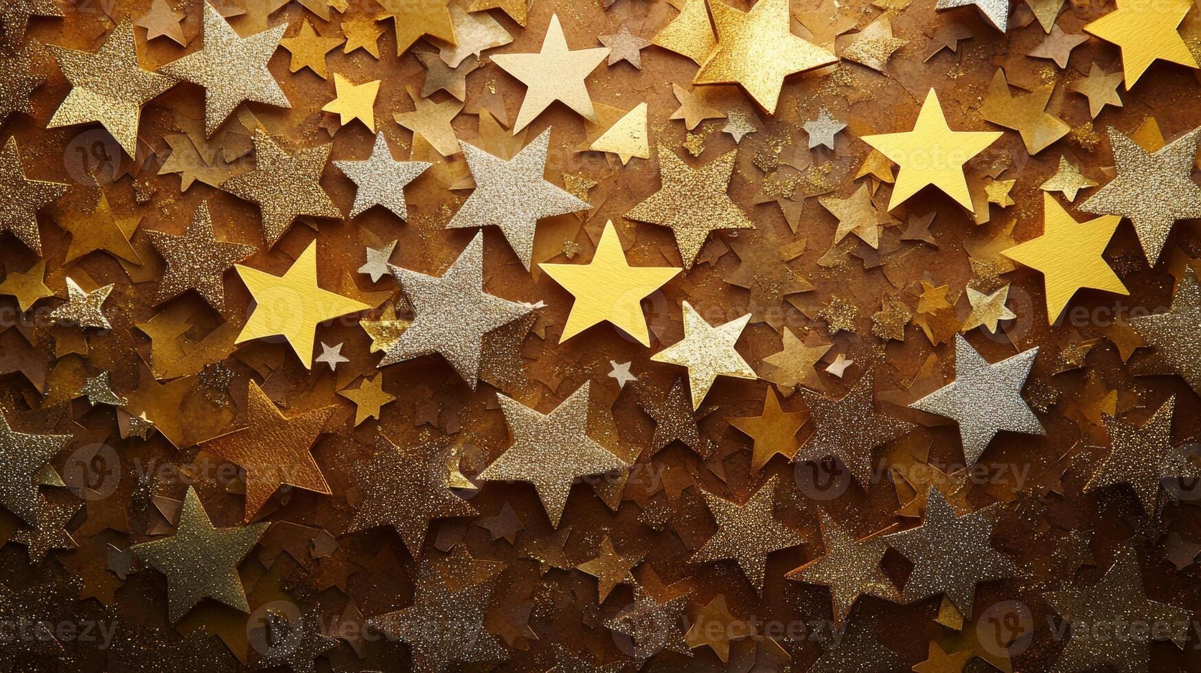 Colorful arrangement of gold and silver stars on a textured background showcases creativity and design photo