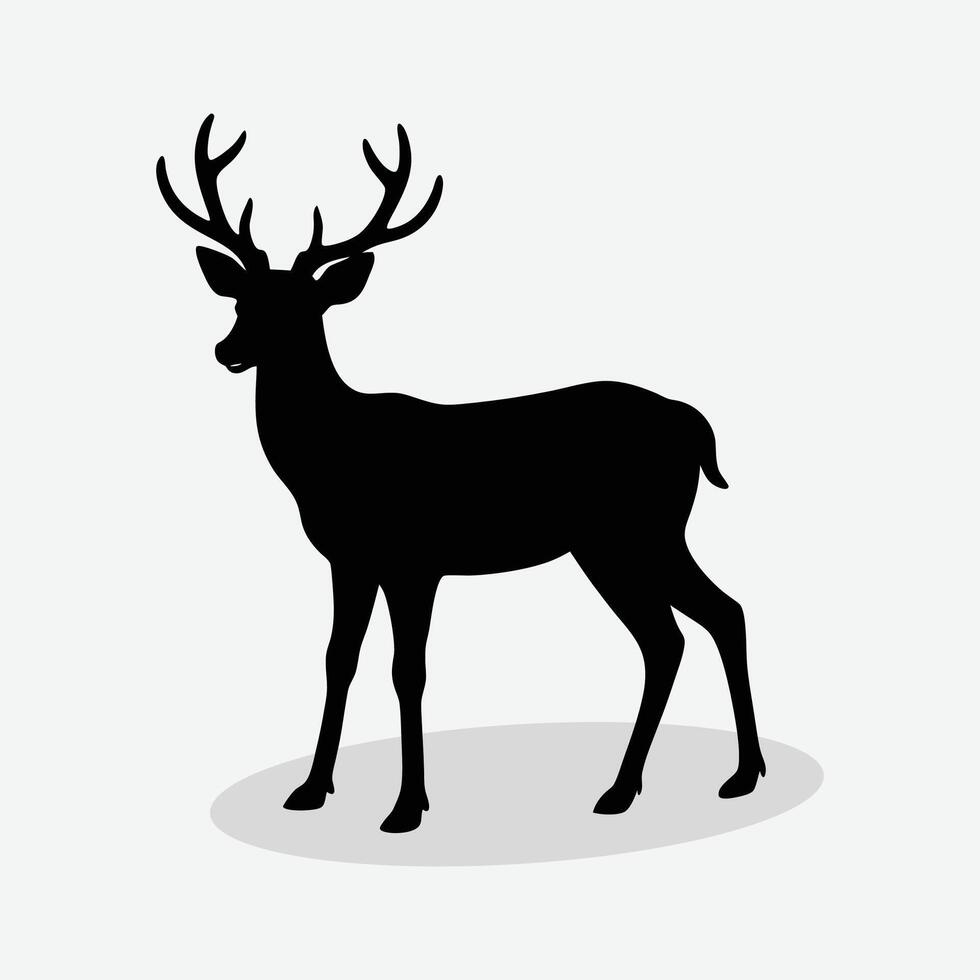 a black silhouette of a deer standing on a white background vector