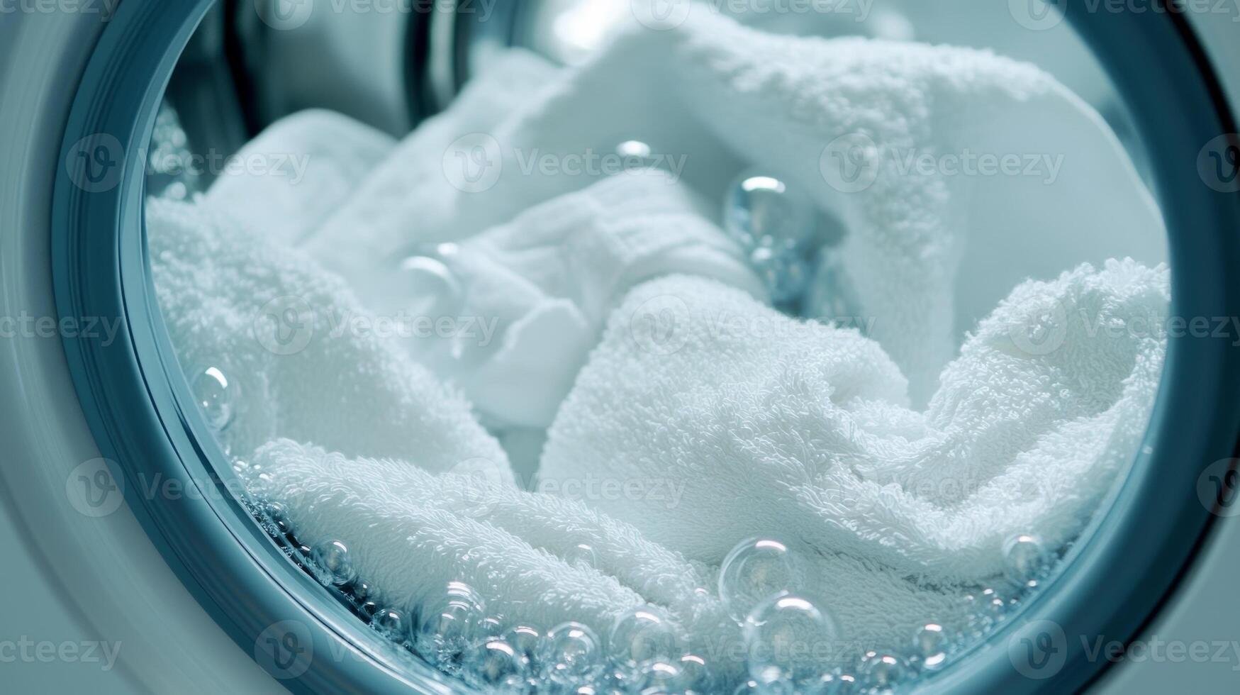 Soaking white towels in a washing machine during laundry day at home in the afternoon photo