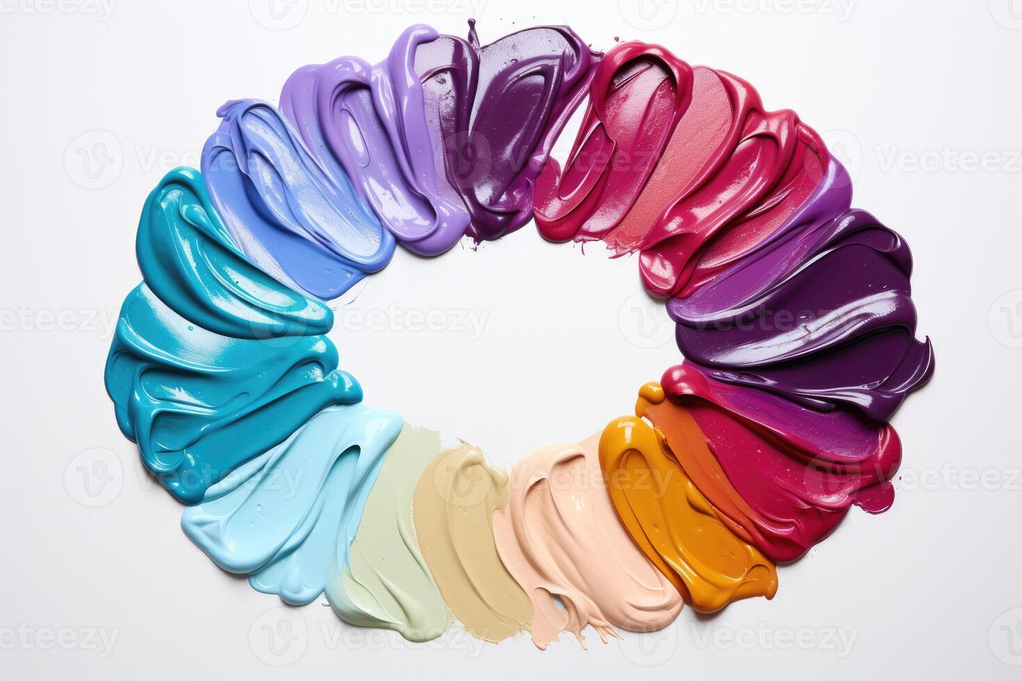 Set of multicolored smears of nail polish isolated on white background. photo