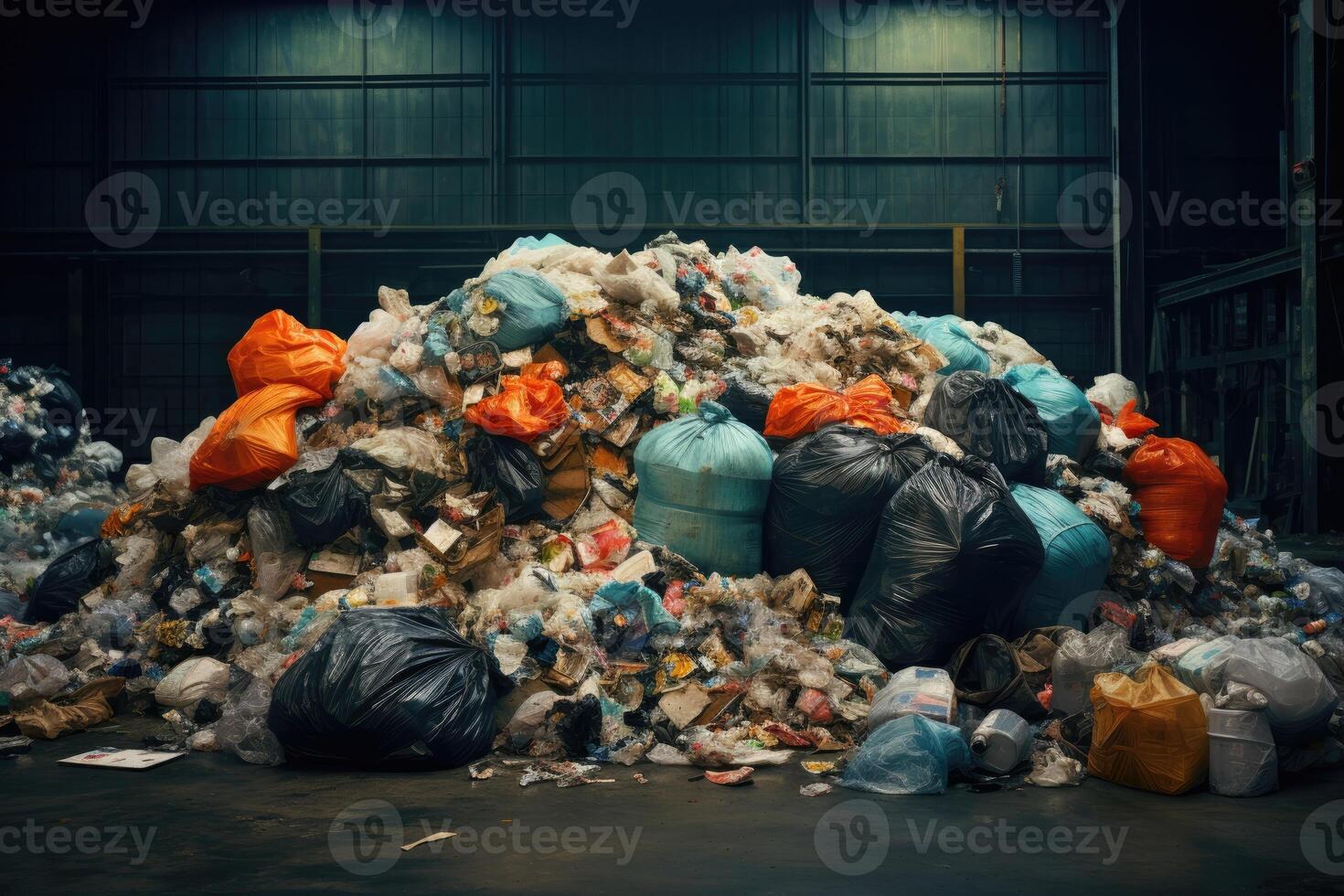 illustration of a pile of garbage on the streets of the city. photo