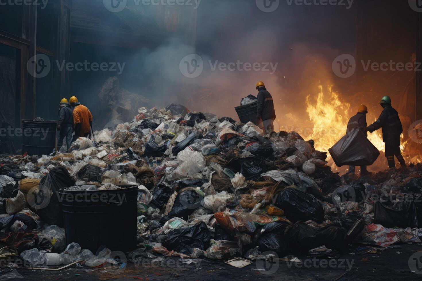 illustration of a pile of garbage on the streets of the city. photo