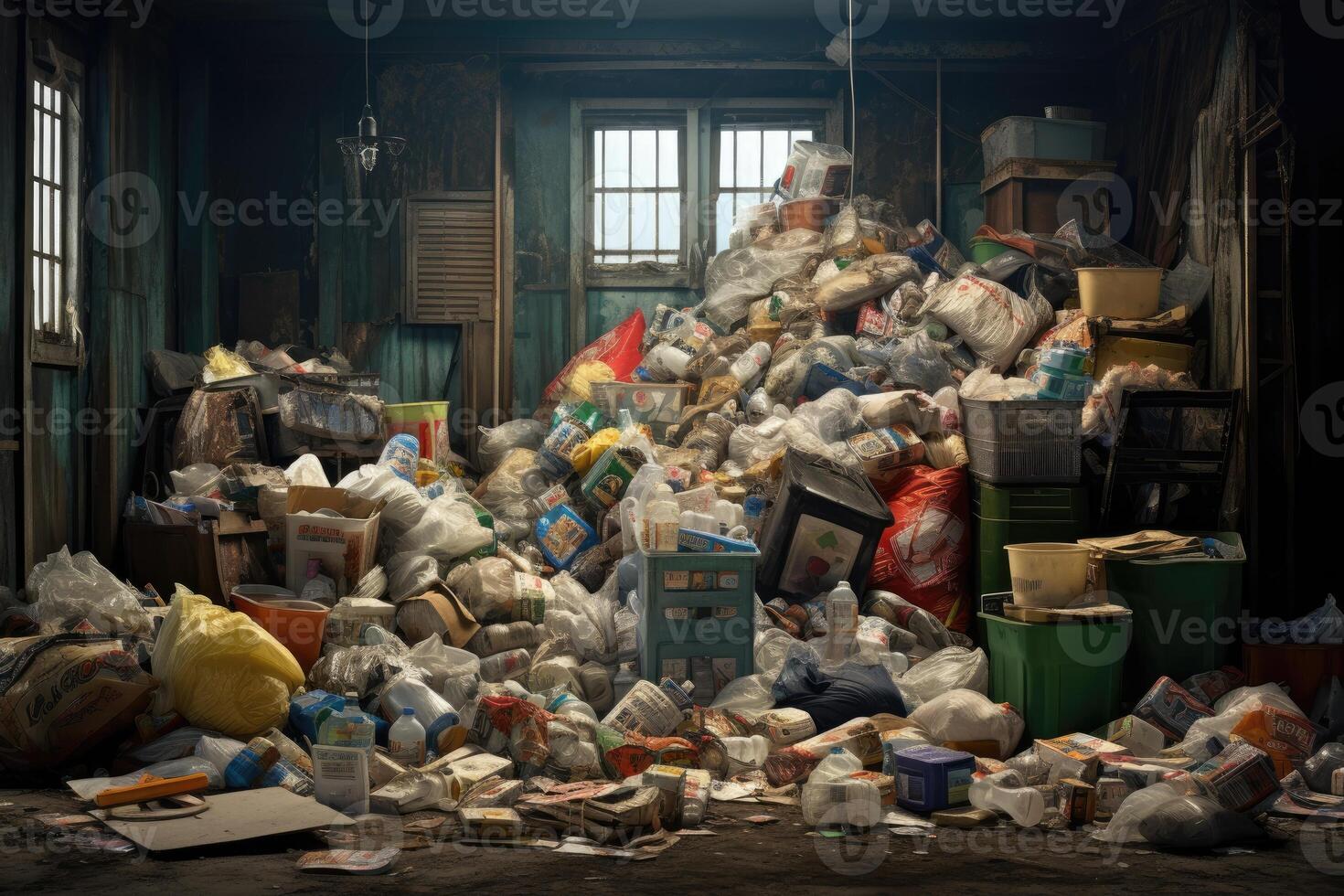 illustration of a pile of garbage on the streets of the city. photo