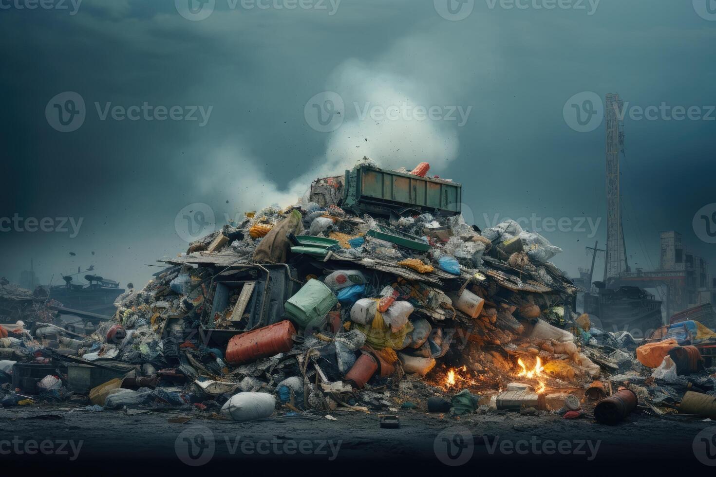 illustration of a pile of garbage on the streets of the city. photo