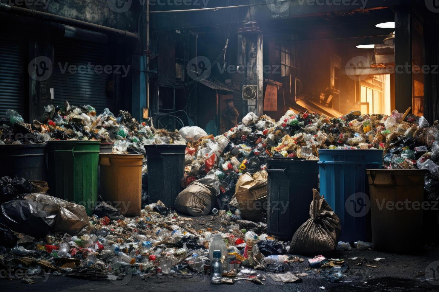 illustration of a pile of garbage on the streets of the city. photo