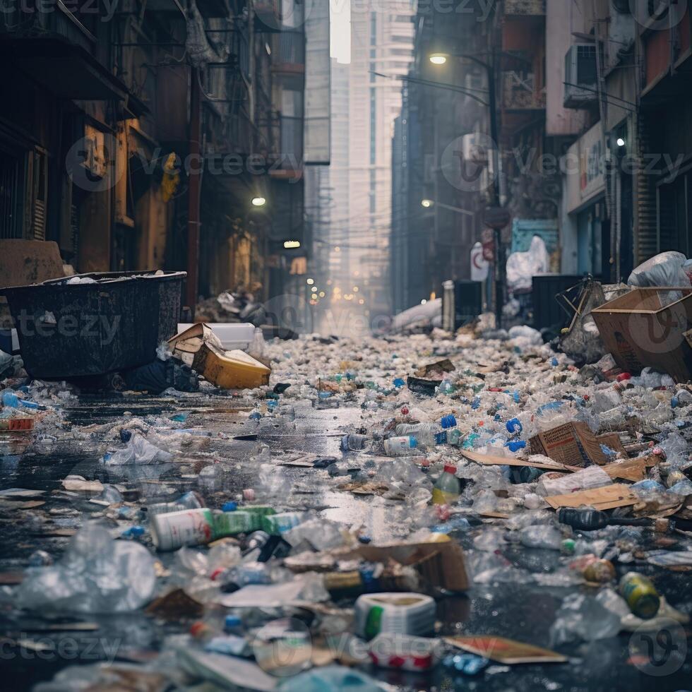 illustration of a pile of garbage on the streets of the city. photo