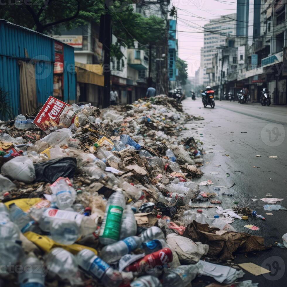 illustration of a pile of garbage on the streets of the city. photo