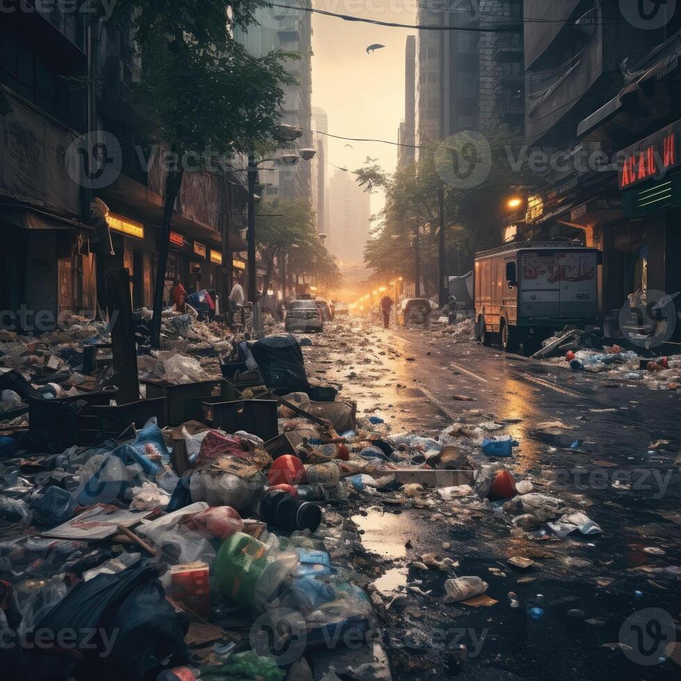 illustration of a pile of garbage on the streets of the city. photo