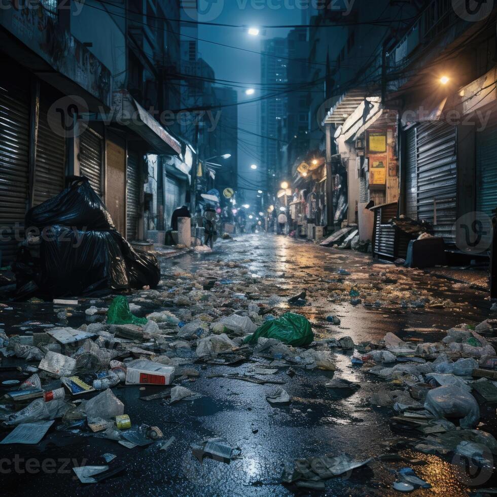 illustration of a pile of garbage on the streets of the city. photo