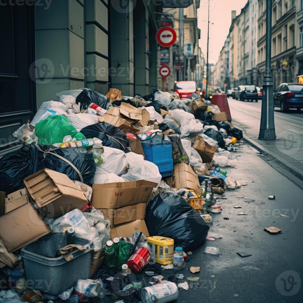 illustration of a pile of garbage on the streets of the city. photo