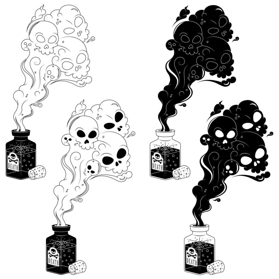 A glass poison bottle emits swirling toxic smoke. Dangerous fumes rise from the ominous container. Beware the toxic contents within vector