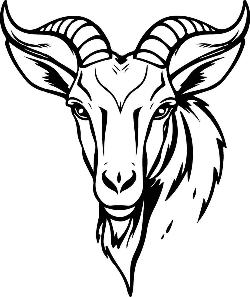 Goat Head Line Art black and white vector