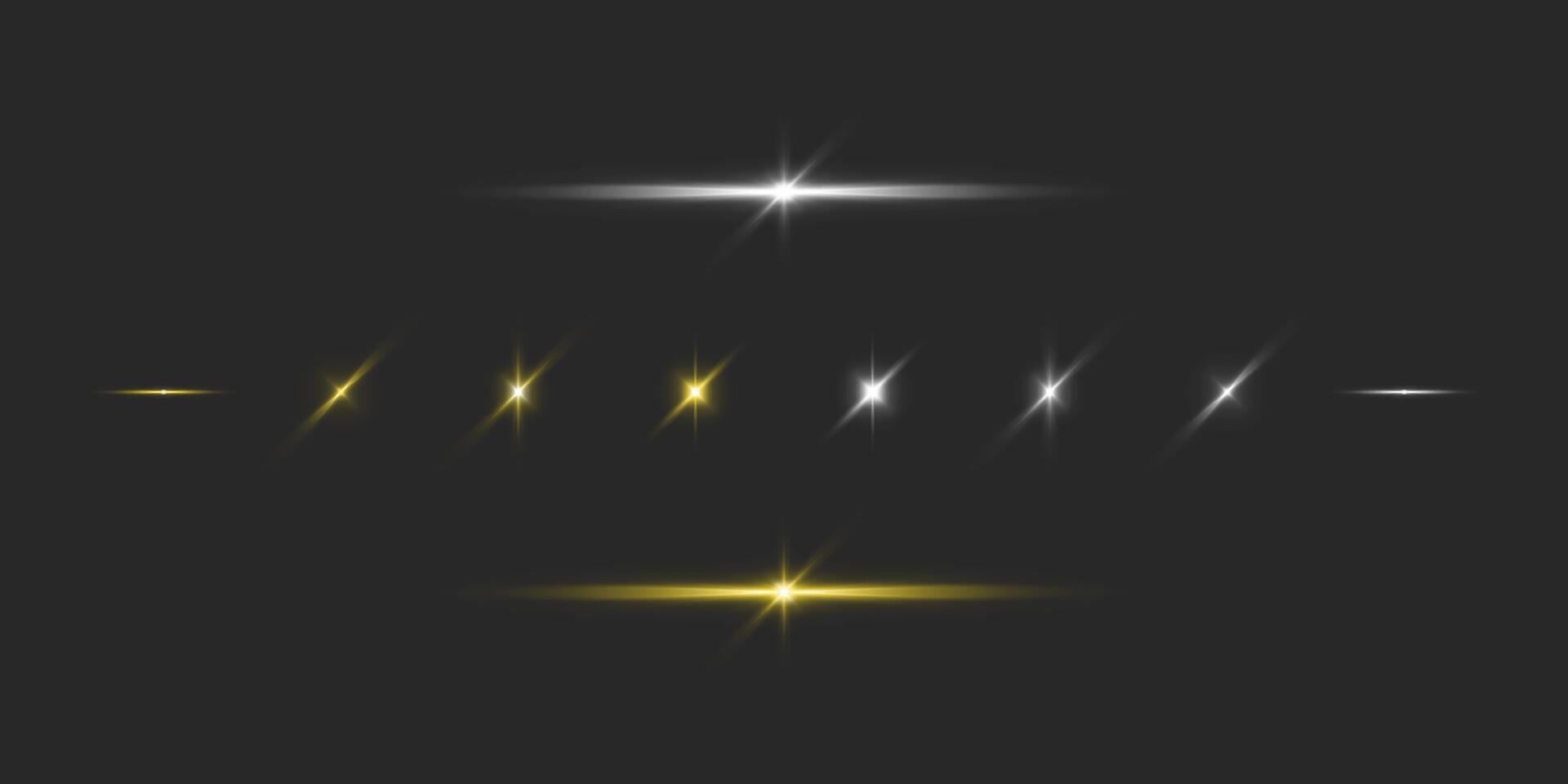 Bright Light Effects with Sparkle Star in Golden and Silver on Dark Background vector