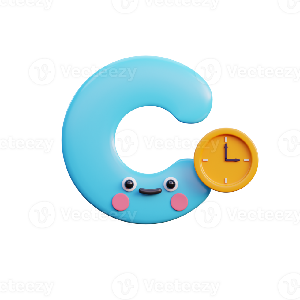 a cartoon blue letter c with a clock on it png