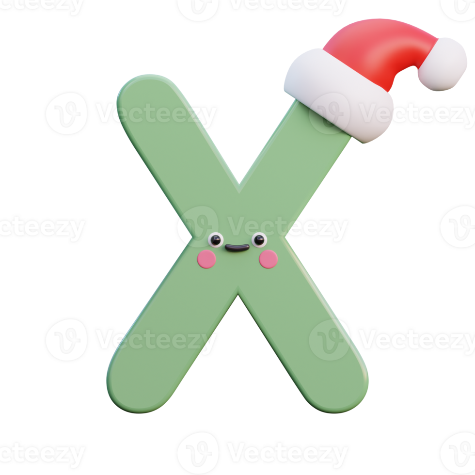 a green letter x with a santa hat on it png