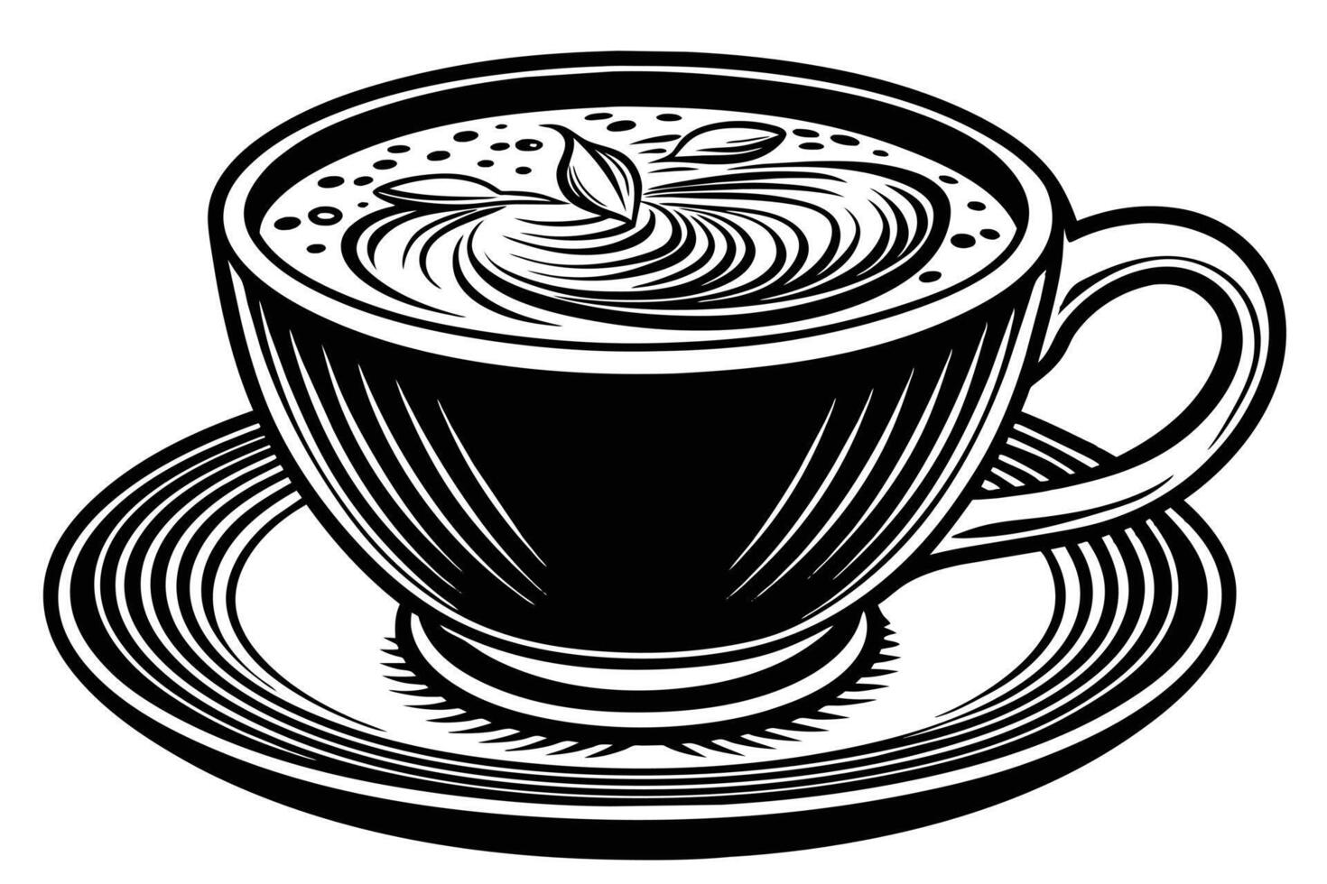 A Elegant Black and White Latte Art Coffee Cup Illustration vector