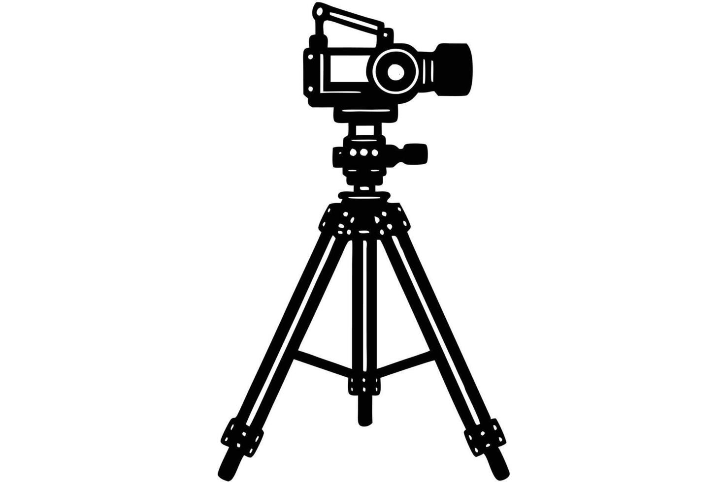 Vintage film camera on tripod, graphic design element. vector