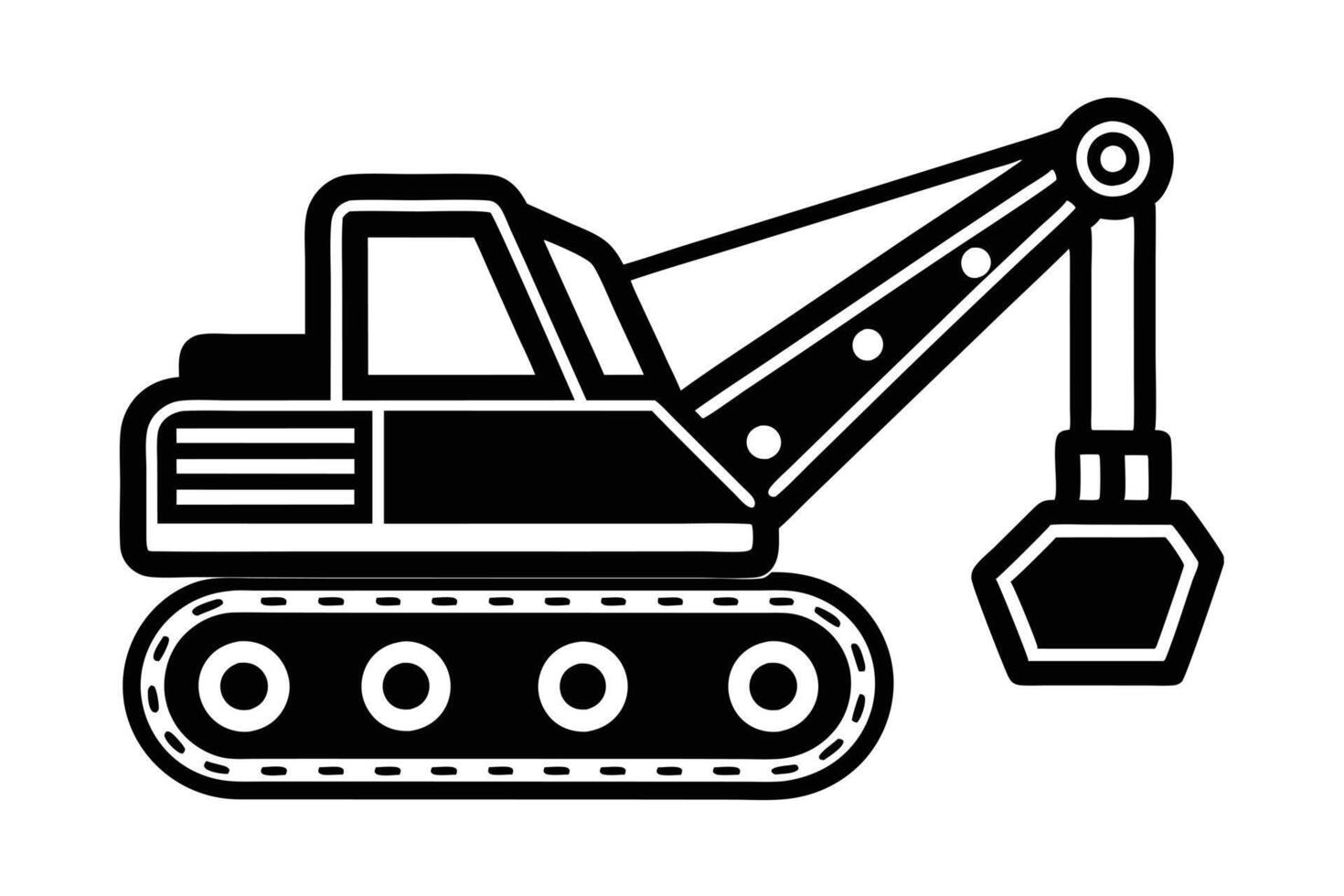 illustration of a black and white heavy-duty construction excavator. vector