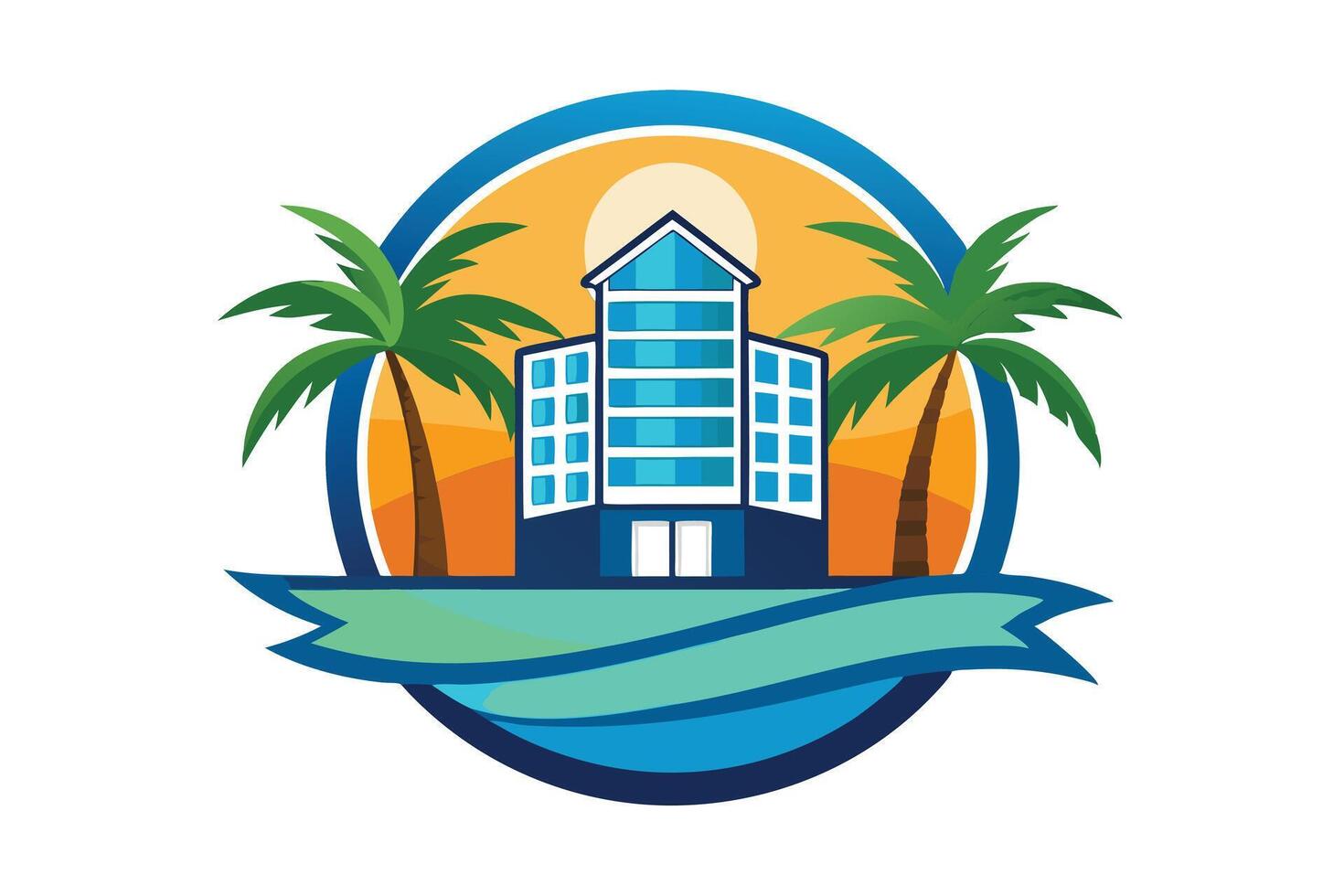 Colorful Tropical Resort Hotel Logo Design vector