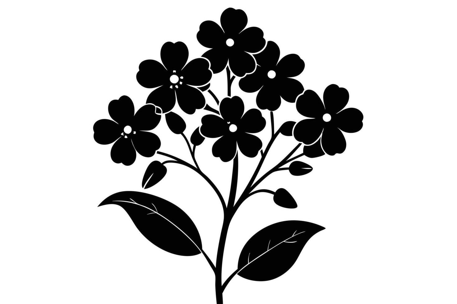 A Elegant black silhouette of a forget-me-not flower. vector