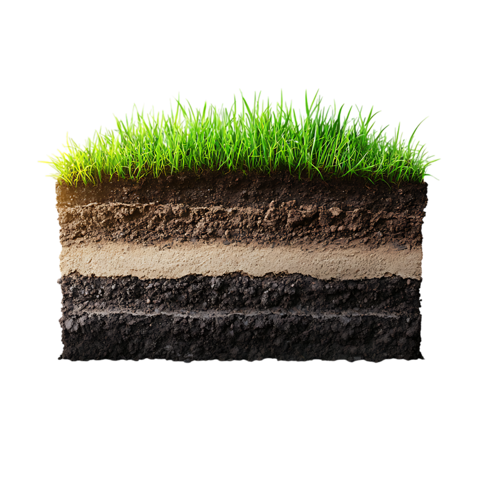 Soil layer with grass and soil against transparent surface png