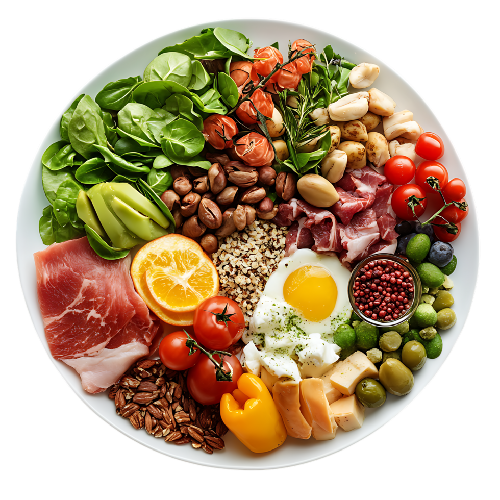 A plate of food against transparent background png
