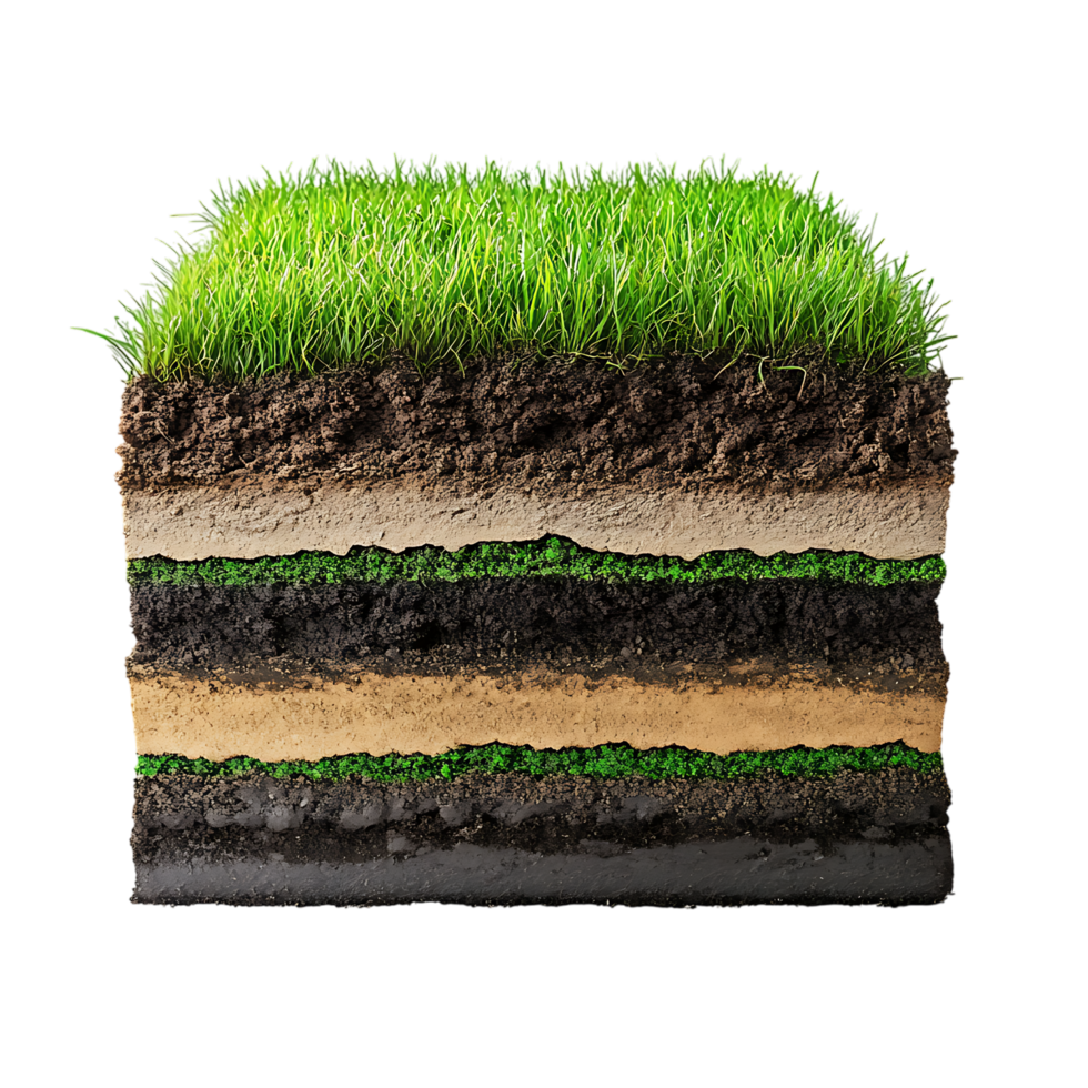 The layers of soil and grass over transparent background png