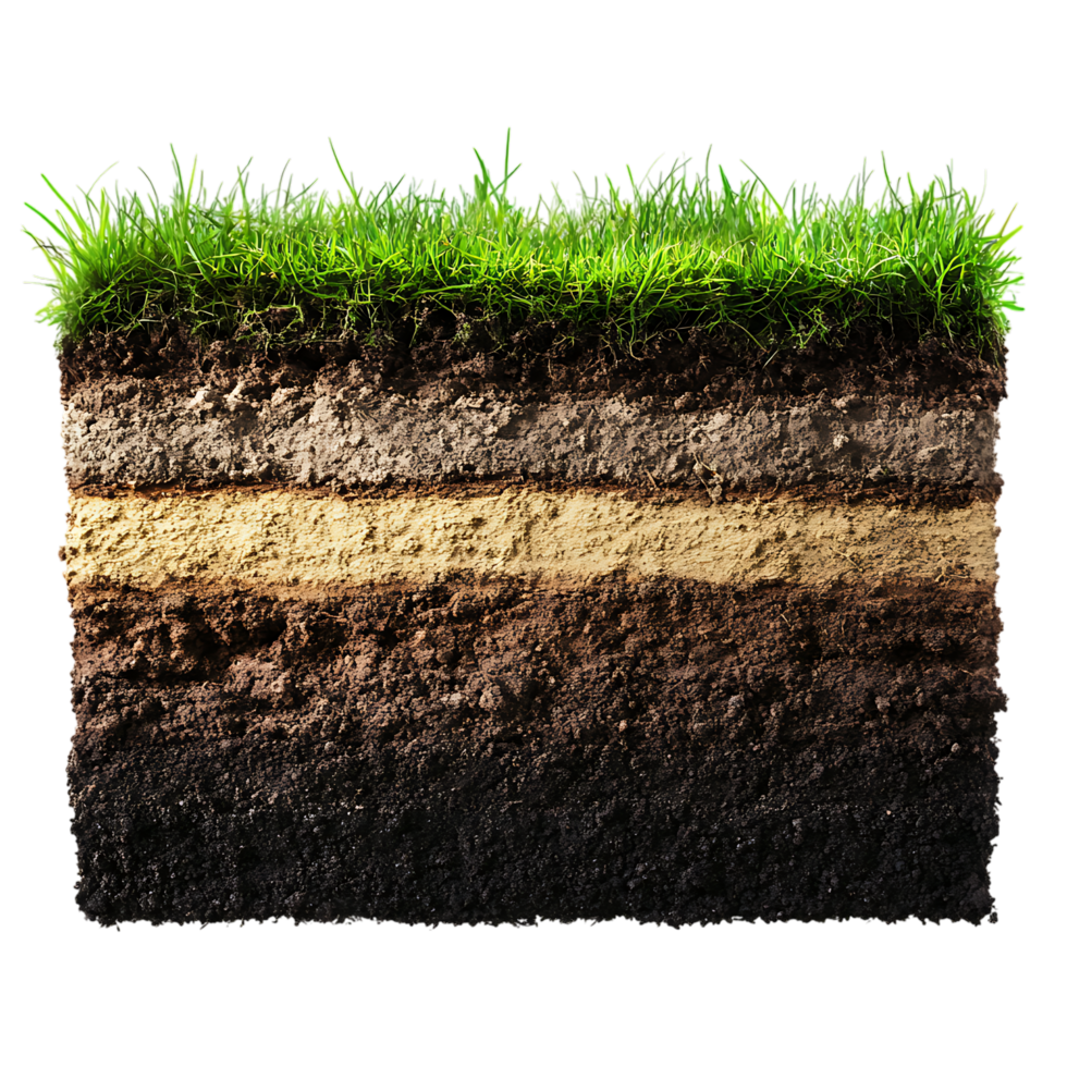 layers of soil and grass over transparent background png