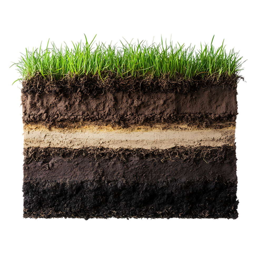 The layers of soil and grass against transparent background png
