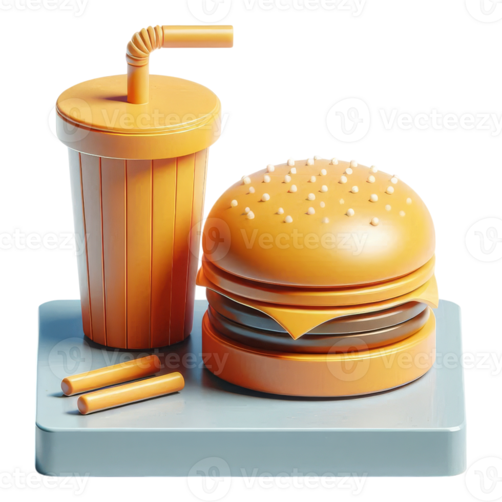 A hamburger and drink are on a tray png