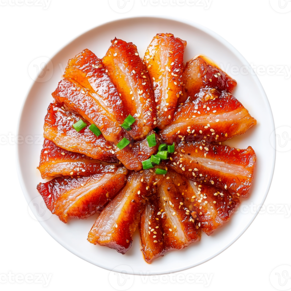 A plate of meat with sesame seeds on top png