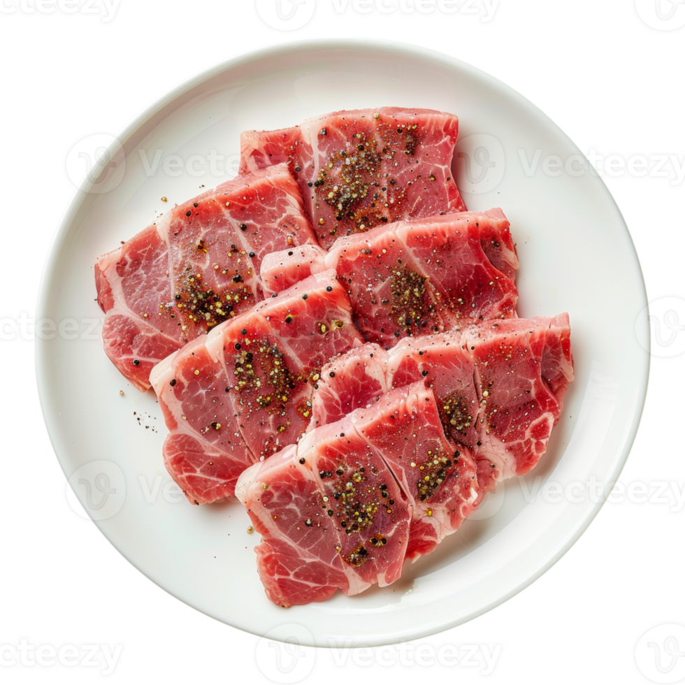 Sliced beef on a white plate png