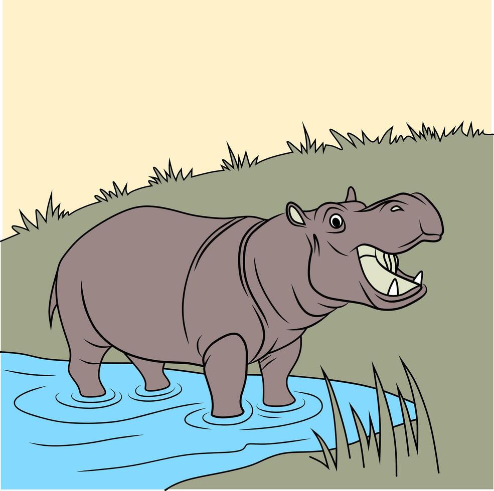 Happy Hippopotamus in Water Illustration vector