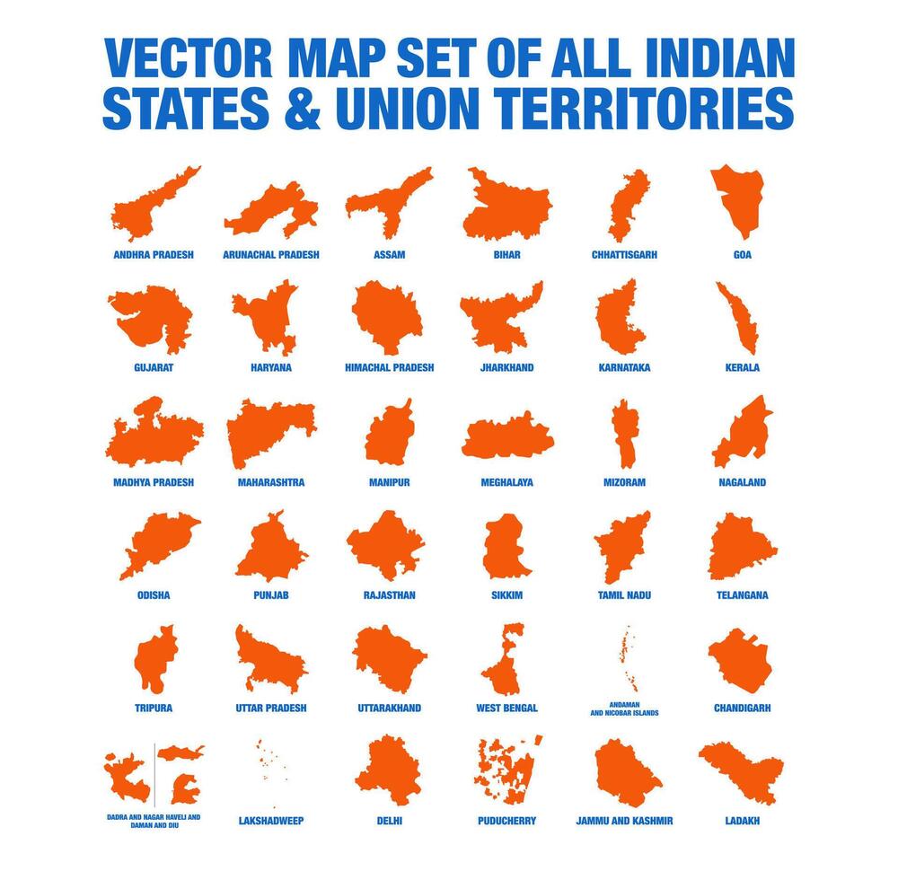A set of Indian States and Union Territories map vector