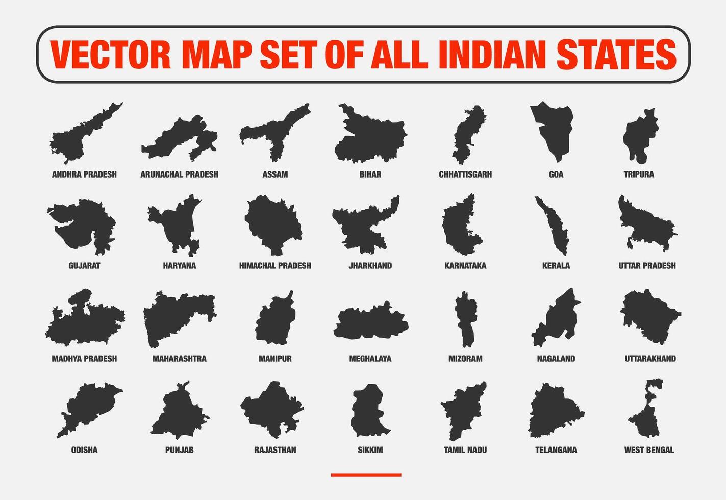 Silhouette Map Set of All Indian States vector