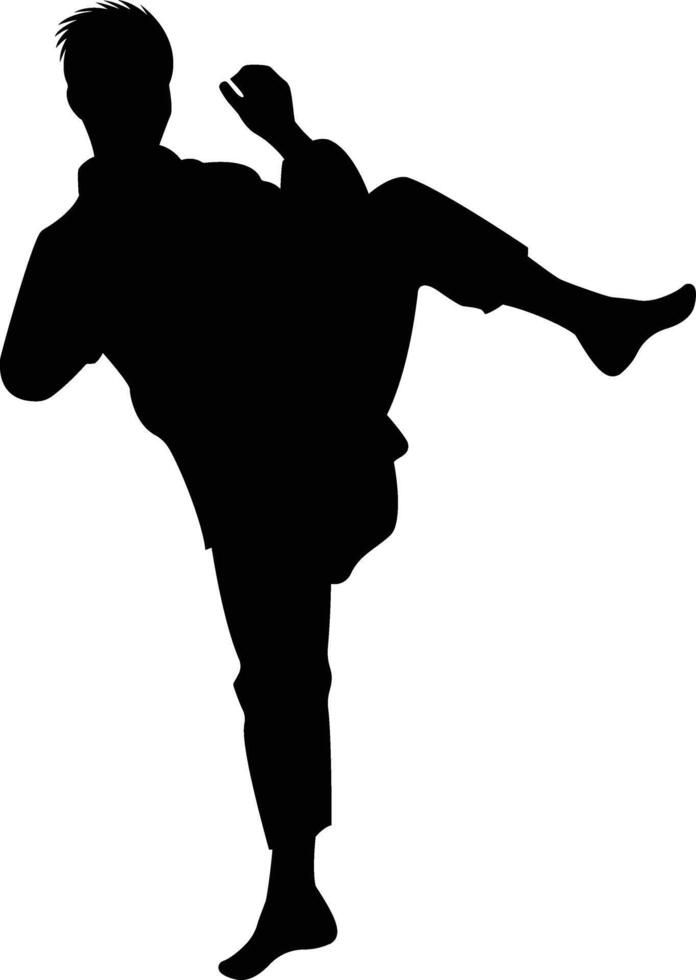 Karate athlete performing a high kick vector